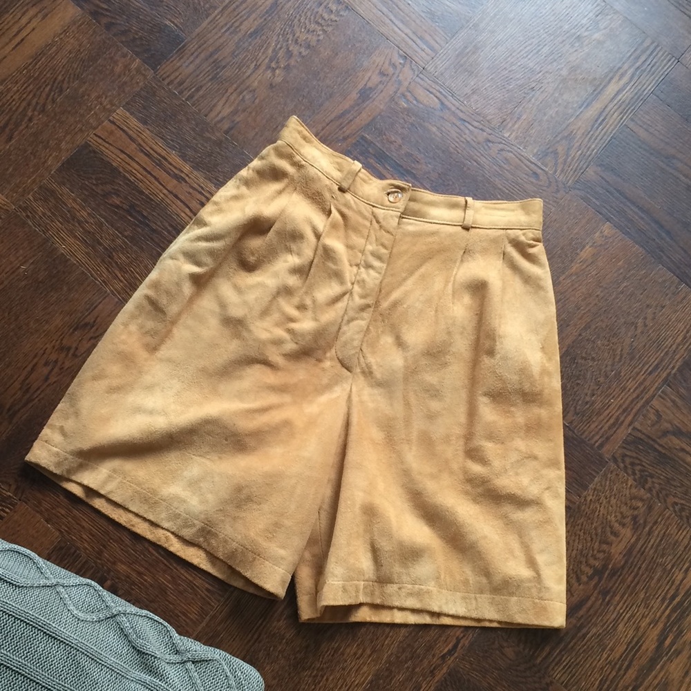 Vintage Leather High Waisted Shorts 80s academia suede shorts pleated